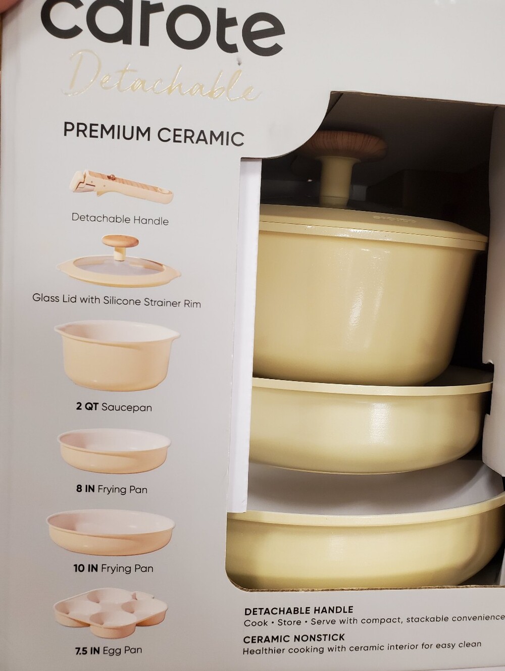 Carote Yellow Cermic Pan Set With Detachable Handle